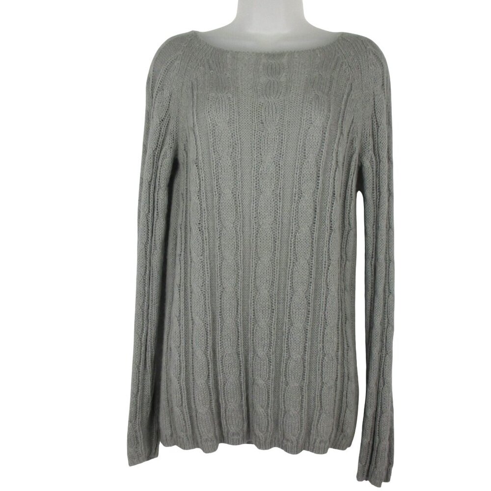 J.Crew Cable Knit Mohair Wool Blend Gray Sweater Pullover Size M Vintage Preppy